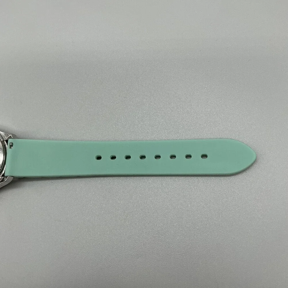 Fossil AM4464 Womens Watch 37mm White Dial Green Silicone Crystals Date New Batt